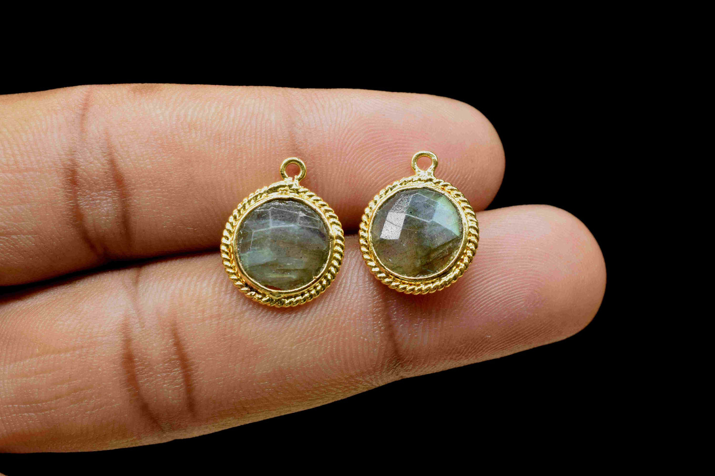 Labradorite 10mm Round Single Bail Connectors,Faceted Labradorite Gemstone Charms,Labradorite Bezels Charms,Round Shape Pendants Connectors