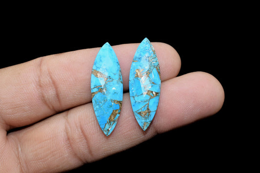 Copper Turquoise Long drop 10x30mm Briolette,sky copper turquoise briolette,Blue Copper Turquoise Marquise briolette,Matching Pair Briolette