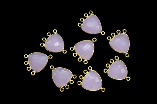 Rose Quartz 15mm Triangle Bezel Connector/Gold Plated Jewelry/Women Jewelry/Connector Jewelry/Handmade Connector/Connector Jewelry/Gift