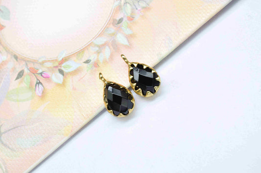 Black Onyx Prong Bezel Pendant,Handmade Gemstone Bezel Link,Tiny Black Onyx Bezel Connector,Single bail connector,Black Onyx Pendant Jewelry