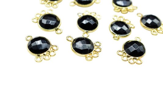 Black Onyx 10mm Round Bezel Charm/Gemstone Brass Component/Single Bail Pendant charms/Round Handmade Jewellery Connector/B'day Gift