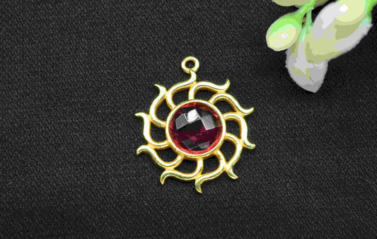 Pink Tourmaline Gemstone Component, Single Bail Charm , Pink Tourmaline Connector Pendant , Gold Plated Connectors , Earring Component