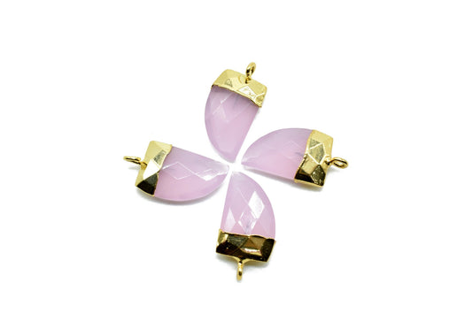 Pink Chalcedony 10x15mm horn shape single bail connectors,Pink Chalcedony Bezel Findings Horn Charms,Horn Shape Connectors,Single Bail charm