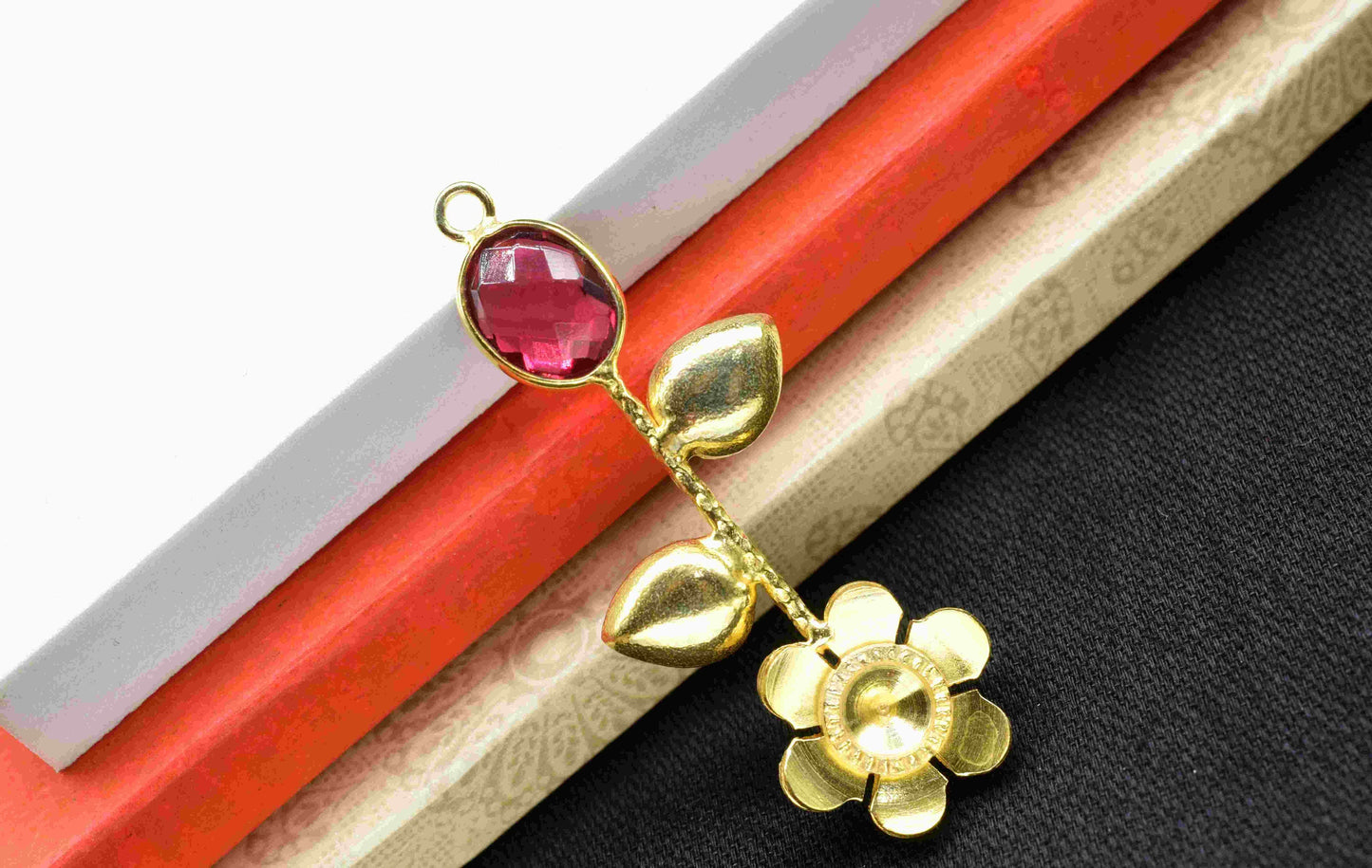 Pink Tourmaline Gemstone Pendant , Handmade Pendant , Single Bail Gemstone Connector, Gold Plated Gemstone Connectors , Summer Collection
