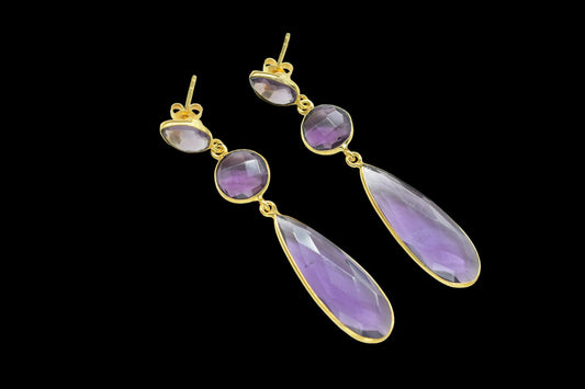 Amethyst Dangling Earring/Bridal Jewelry/Gold Plated Earring/Gold Plated Jewelry/Brdial Earring/Christmas Gift/Wedding Earring/Gift