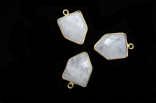 Moonstone 13x17mm Bezel charm,White rainbow fancy pendant,Rainbow Gold Plated bezel,Brass Charms Connector,Rainbow Jewelry Making charms,