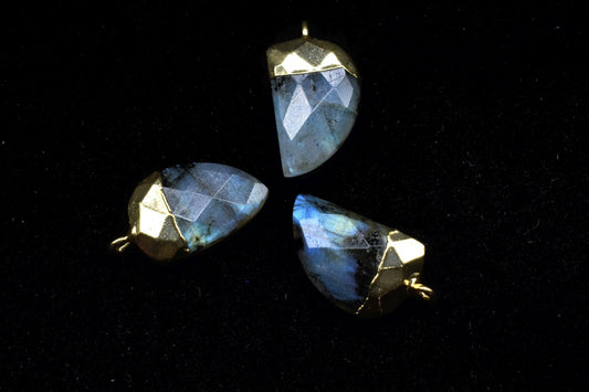Labradorite 10x15mm Horn Shape Single bail connector,Labradorite Pendant,Labradorite Horn Gold Plated bezel,jewelry making charm,Labradorite