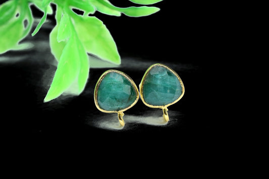 Natural Emerald 8mm Heart Shape Connector Post Stud,Jewelry Making Supply,Single Loop Gemstone Earring Connector,Earring Making connector