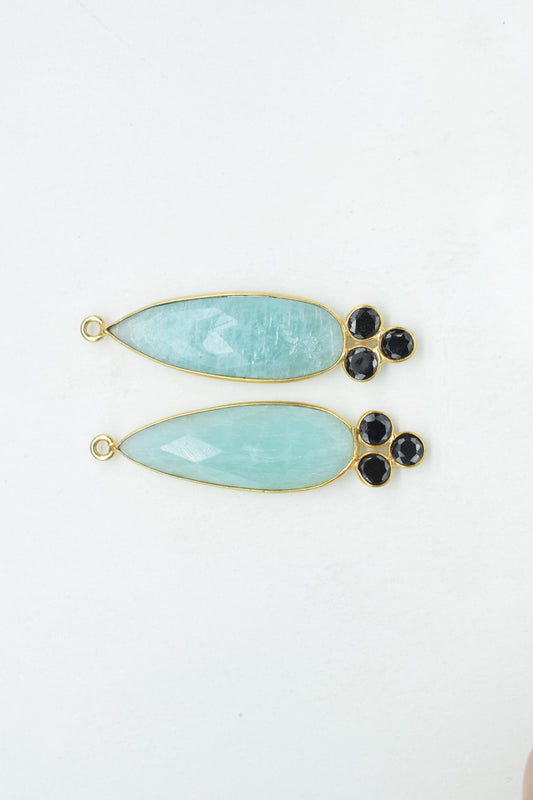 Natural Amazonite 10x30mm Pear shape Bezel charms,Amazonite Pendant,Gemstone connector,Amazonite Jewelry,Cubic zirconia Bezel charm,P121
