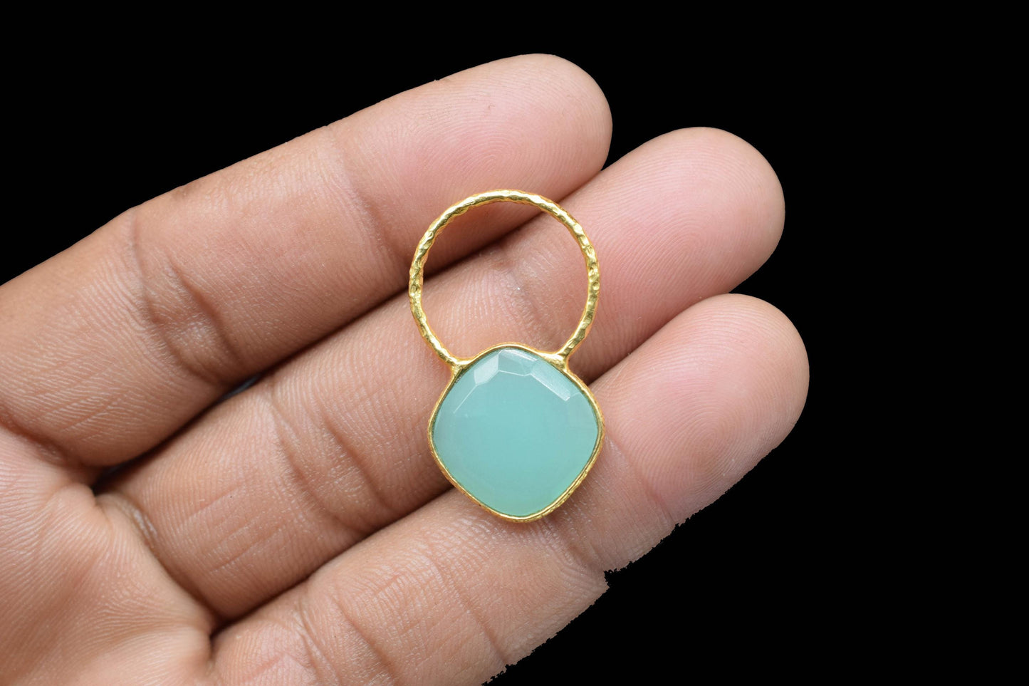 Aqua Chalcedony Pendant/Gemstone Component/Single Bail Charm/Necklace Pendant/Cushion Shape Charm/Wholesale Supply/Gold Plated Jewellery