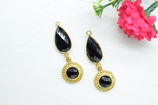 Black Onyx Bezel Charm /Gemstone Stone Pendant/Earring Connector Pendant/Station Bezel Link/Handmade Pendant/Black Onyx Connector/B'day Gift