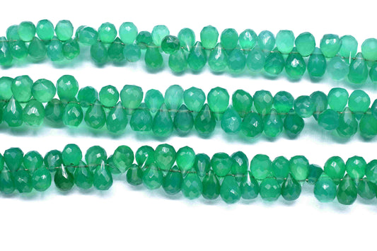 Green Onyx Faceted Teardrops Briolettes, Green Onyx Faceted Tear Drops 5x6.5mm To 6x9mm Beads, 8 Inches Green Beads Strands, Gemstone Beads
