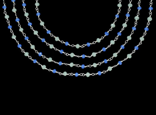 Peru Chalcedony 3mm Beaded Chain,Multi Stone Beaded Rosary Chain,Wire Wrapped Rosary Chain,Blue Quartz stone links,Handmade Jewelry Making