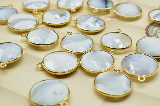 Dendrite Opal 16mm Round Bezel charm,Dendrite Opal handmade charms,Dendrite Opal coin,Brass Gold Plated bezel,natural Dendrite Opal Pendants