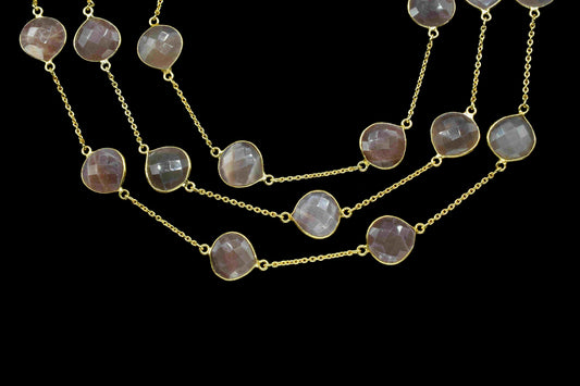 Peach Moonstone 12mm Heart Shape Bezel Chain,Peach Moonstone Connectors Link Chain,Handmade Bezel Link Chain,Gold Plated Bezel Link Chain