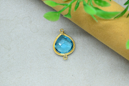Blue Topaz Gemstone 14mm Heart shape Pendants,Blue Topaz Faceted Double Bail Pendant,Blue Topaz Gold Plated Bezel Jewellery Making Charms