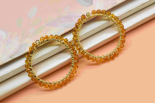 Citrine Wire Wrapped Dangle Connectors,Circle Pendant Components,Handmade Earring,Beaded Hoop Earring,Finding Component Citrine Jewelry,Gift