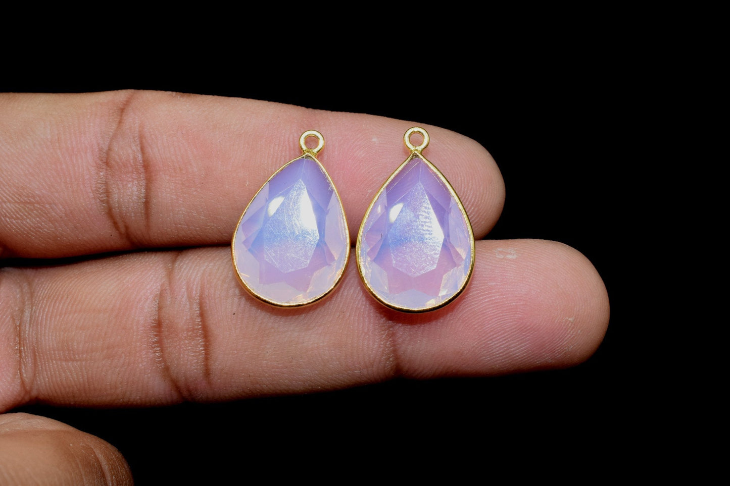 Pink Opalite 13x18mm Pear Shape single bail charm,Pink Opalite Teardrop Gold Plated bezel,Gold Bezel,jewelry making charm,Pink Opalite bezel