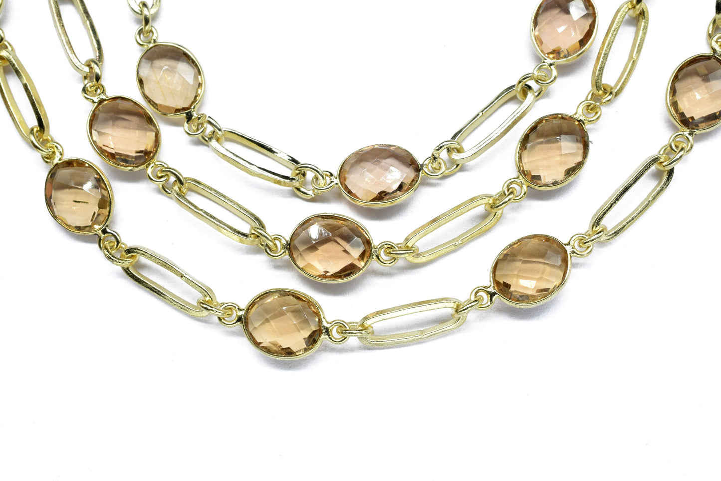 Smoky Quartz Gold plated Gemstone Link Chain,Smoky Gemstone Connector Rosary Chain , Linked Connector Chain, Wire Wrapped Bezel Beads Chain