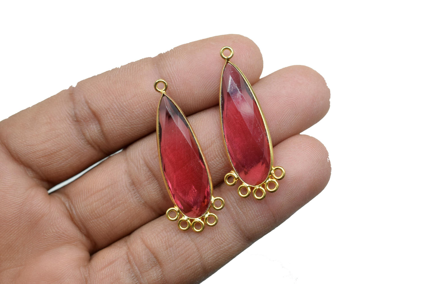 Pink Tourmaline 10x30mm Teardrop Bezel Charm/Charms Connector/Handmade Jewellery Connectors/Gemstone Brass Component/Women Jewelry/Gift