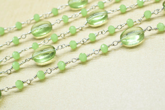 Green Amethyst Rosary Chain,Prehnite Beaded Rosary Chain,Finding Wire Wrap Necklace Chain,Gemstone Rosary,Handmade Jewelry Carft Supplies