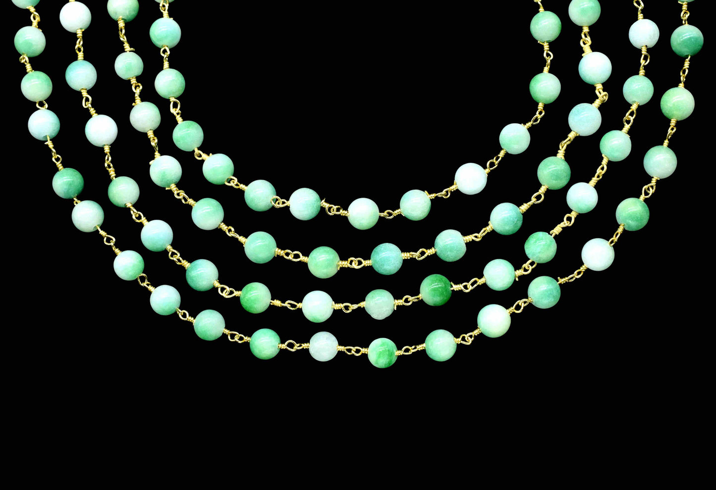 Natural Chrysoprase Gemstone 6mm Smooth Bead Chain,Chrysoprase Beaded Rosary Chain Jewelry,Chrysoprase Wire Wrapped Gold Plating rosary,gift