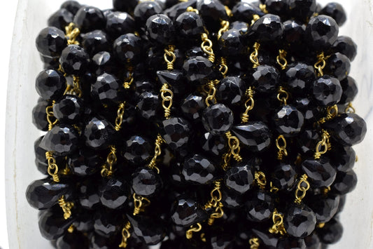 Black Onyx 6x8mm Drops Beaded Chain,Black Onyx Drops Rosary,Black Onyx Wire Wrap Chain,Black Onyx Drops chain,Jewelry Making craft & Chain,