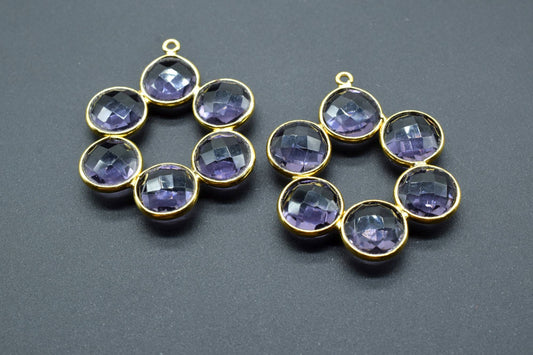 Amethyst Round Attached Bezel Pendant,Attached Bezel Earring,Amethyst Necklace Pendant,Amethyst Earring,Charm Pendant,DIY Jewelry Making