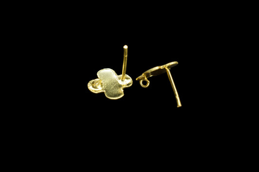 13mm Clover Shape Earring charms,Gold Plated Brass Jewellery,Earring Post connector,Brass Earring parts,Earring connector,Clover Shape Studs