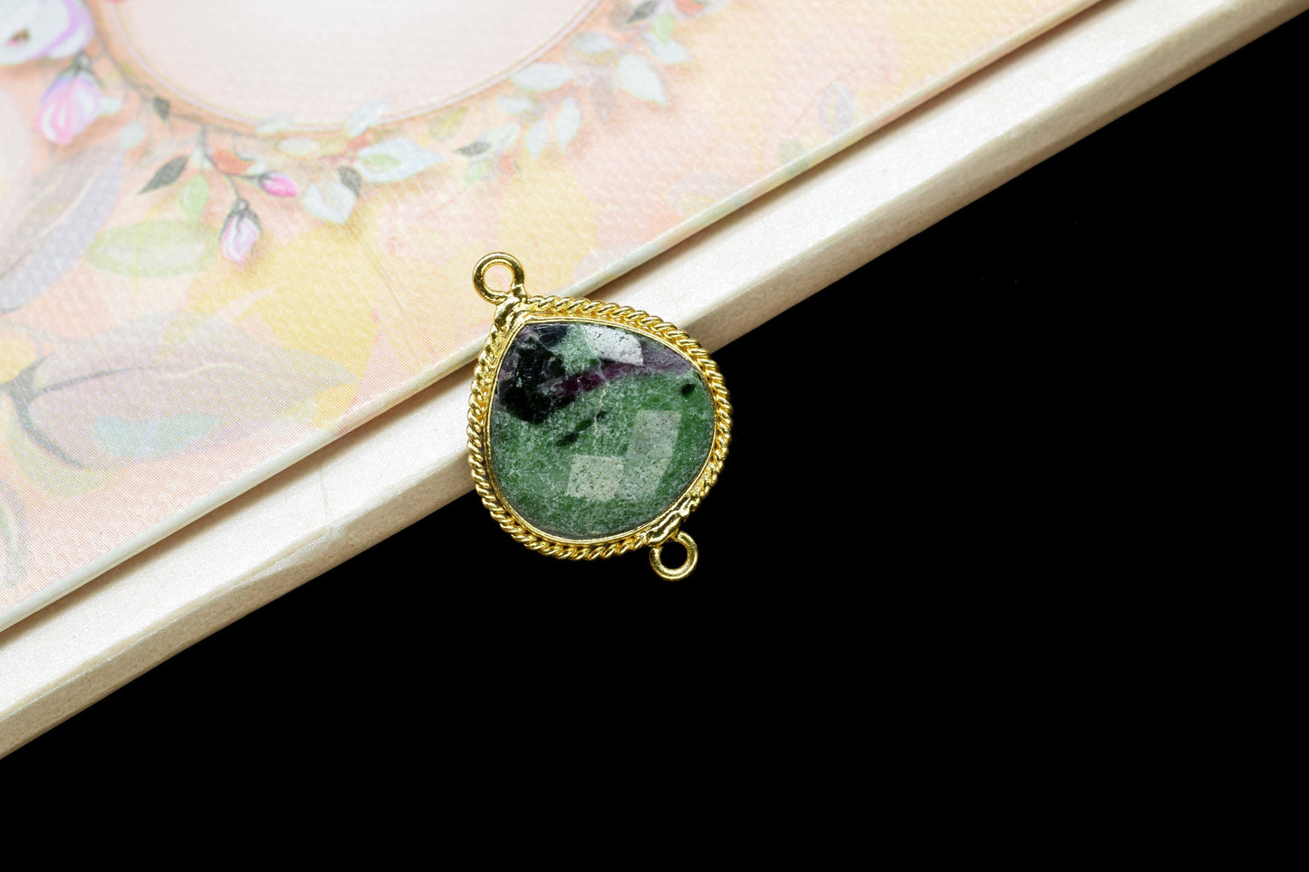 Natural Ruby Zoisite Faceted 14mm Heart Shape Connector,Zoisite Checker Cut Pendant jewelry,Gemstone Double Bail Connector Pendant Jewelry