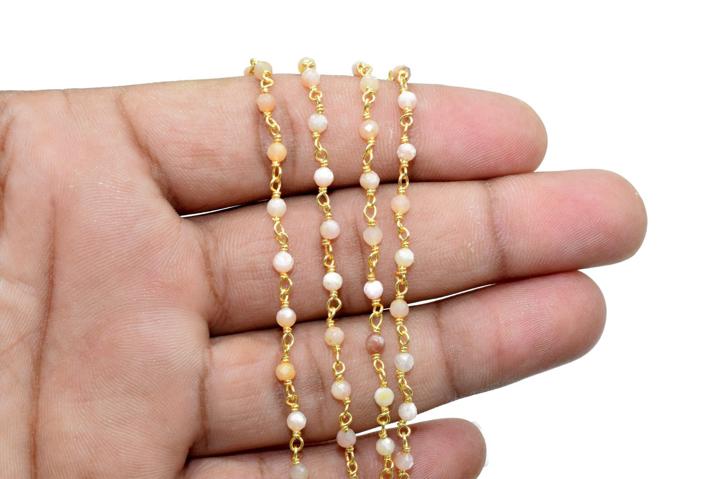 Pink opal 3mm Beaded Chain,beaded chain, rosary chain, jewelry making supplies,wire wrapped Rosary,Opal Beads, Priced Per Foot,Rosary Style