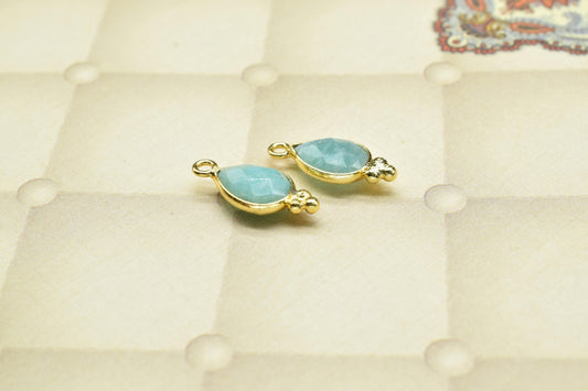 Amazonite Faceted Gemstone 7x10mm Pear Shape Charm,Amazonite Gemstone gold Plating Connector Jewelry,Amazonite Charm for necklace Connector