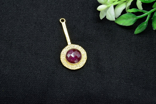 AA+ Ruby Pendant ,Ruby Gemstone Handmade Pendant ,Single Bail Checker Cut Gemstone Connector, Gold Plated Connectors