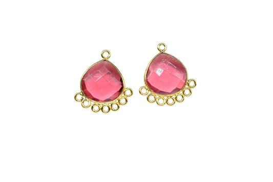 Pink Tourmaline 14mm Heart Bezel Charm/Charms Connector/Handmade Jewellery Connectors/Gemstone Brass Component/Women Jewelry/B'day Gift