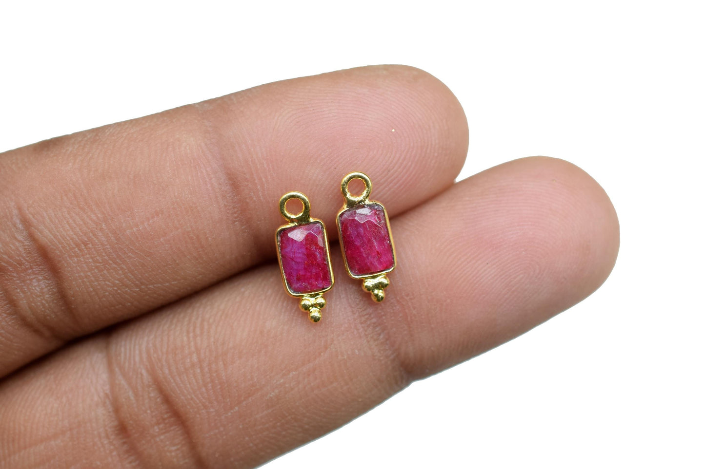 Gemstone Ruby Charms Pendant/Buguette Shape Pendant/Handmade Pendant/Tiny Pendant/Necklace Connector jewelry/Women Jewelry/B'day Gift