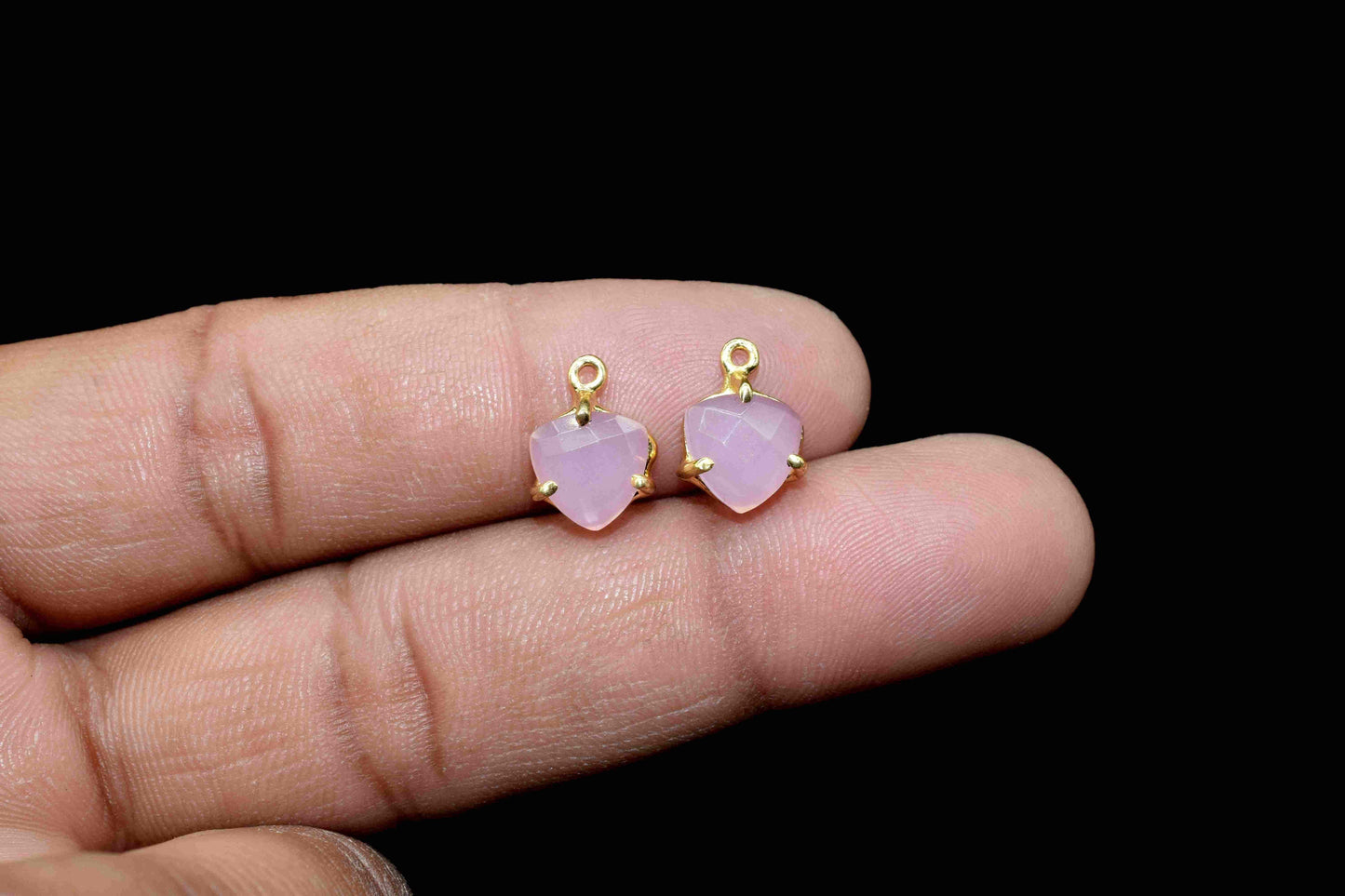 Rose Quartz Faceted Gemstone 8mm Triangle Shape Connector,Pink Quartz jewelry,Pink Quartz Bezel Pendant,Rose Quartz Single bail connectors