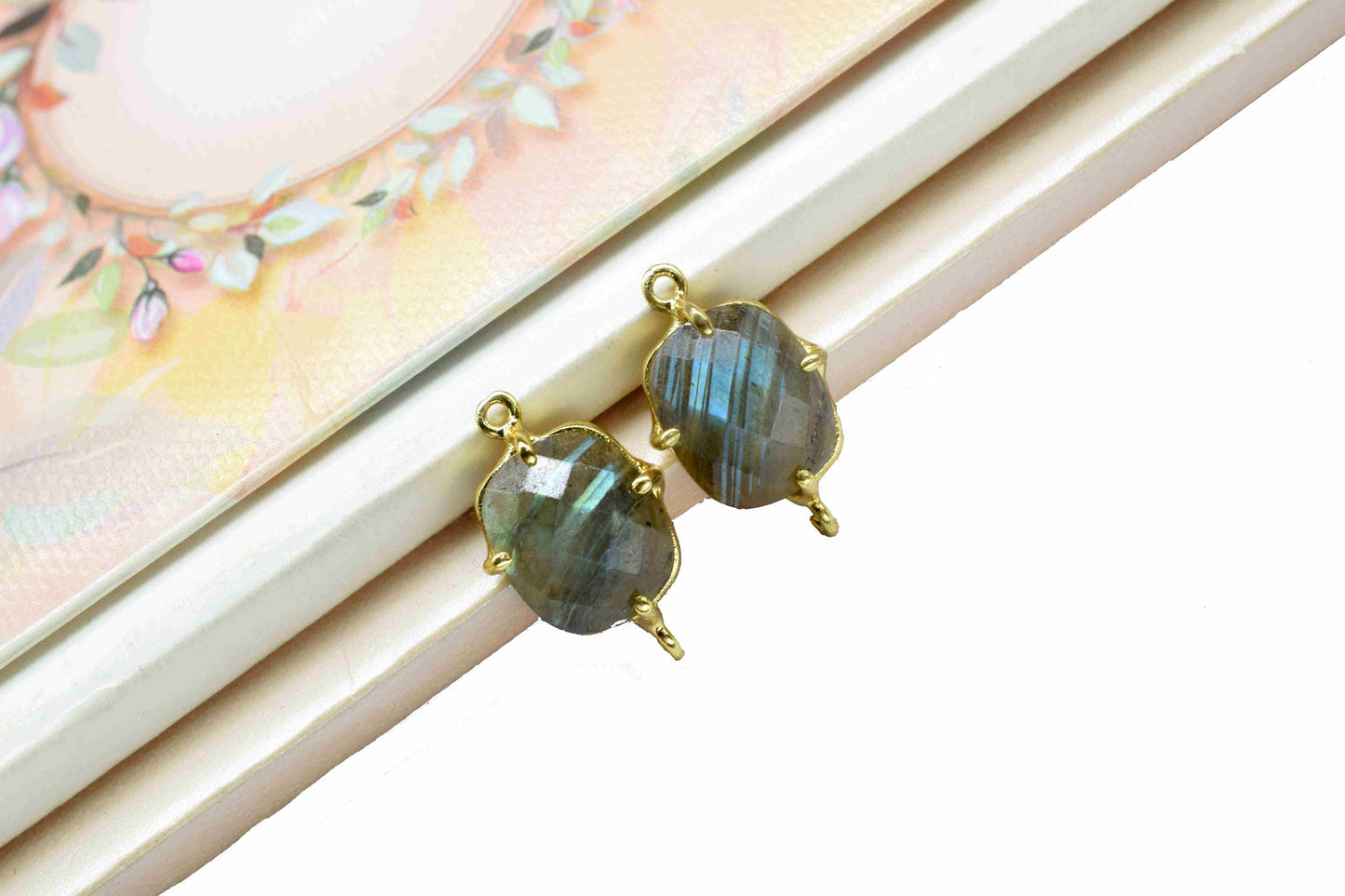 Labradorite 10x12mm Cushion Connectors,Jewelry Making Bezel Connectors,Prong Setting Bezel,Natural Stone Connectors,Prong Set Earring,B'Gift