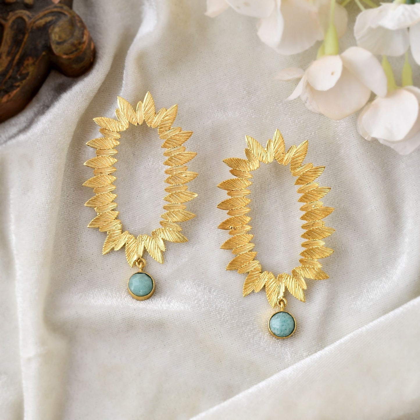 Natural Amazonite Earring/Gold Plated Earring/Handmade Earring/Bridesmaid Earring/Unique designer Earring/Women Earring/B'day Gift