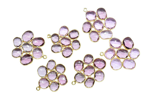 Pink Amethyst Quartz Gemstone Charms Pendant,Pink Amethyst Quartz Finding Connector,Pink Amethyst Gold Plating Single bail Connector
