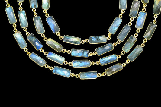 Natural Labradorite Bezel Connector Chain/Bracelet Chain/Handmade Bezel Chain/Labradorite Baguette chain/Gemstone Bezel Chain/Link Chain