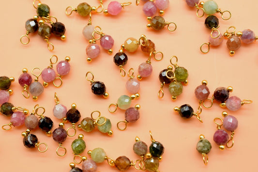 Multi Tourmaline Single wire wrapped Beads,Earring Components,Necklace Charm,Tourmaline dangle Beads,Bracelet Making Beads,Faceted Beads