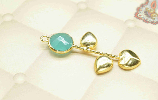 Aqua Chalcedony Round Shape Pendant , Aqua Chalcedony Single Bail Charms , Genuine Gemstone Charms ,Gold Plated Gemstone Connectors ,Summer
