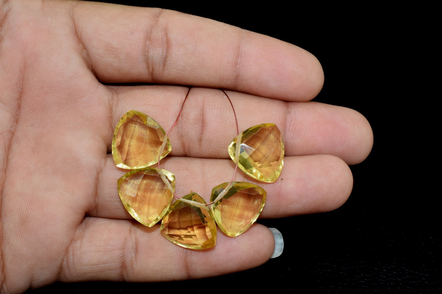 Natural Citrine Faceted Trillion Briolettes,Side drilled Briolette,Golden Yellow Citrine Faceted Gems,Handmade Briolette,November Birthstone