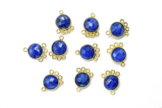 Blue Sapphire 10mm Round Bezel Charm/Gemstone Brass Component/Single Bail Pendant charms/Round Handmade Jewellery Connector/B'day Gift