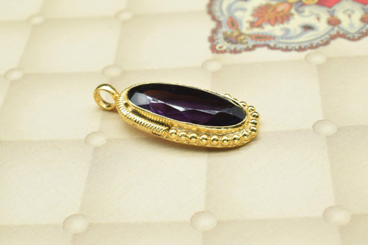 Amethyst Quartz Pendant Charm,Purple Gemstone Pendant,Loop Pendant,Brass Pendant,Handmade Craft,Oval Shape Pendant Jewelry,Statement Pendant