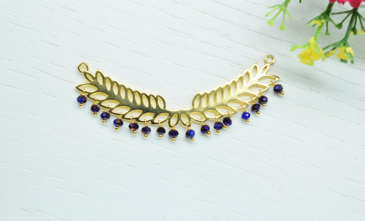 Blue Sapphire Beads Dangle Charms,Wedding Hair Vine Connectors,Gemstone Leaf Pendant Necklace,Component Leaf Charms,Handmade jewelry,Gift