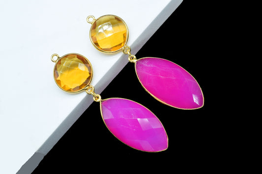 Pink Chalcedony Component pendant,Multi Gemstone Dangle Earring,Necklace Connector,Handmade jewelry,Dangle pendant Charms,Citrine Connectors
