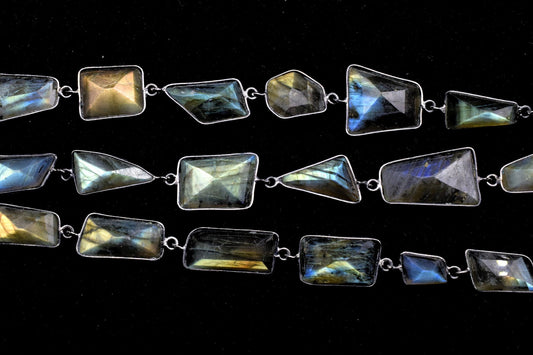 Blue Flashy Labradorite connector link Chain-Natural Labradorite Bezel Chain,Labradorite Free Shape Connector Chain,Labradorite bezeld chain