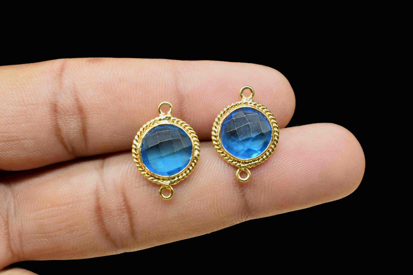 London Blue Topaz 10mm Round Double Bail Charms,Blue Topaz Bezels,Blue Topaz Bezels Charms,Topaz Double Loop Connector,Blue Topaz Charm,Gift