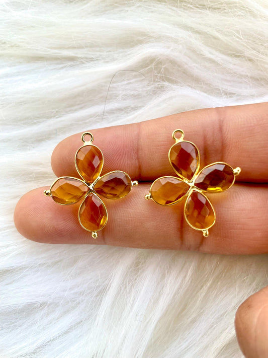 Citrine Teardrop Pendant,Gemstone jewelry Component,Citrine Bezel connector,Citrine Bracelet Charms,Double Bail connectors,Wedding Gift,P122